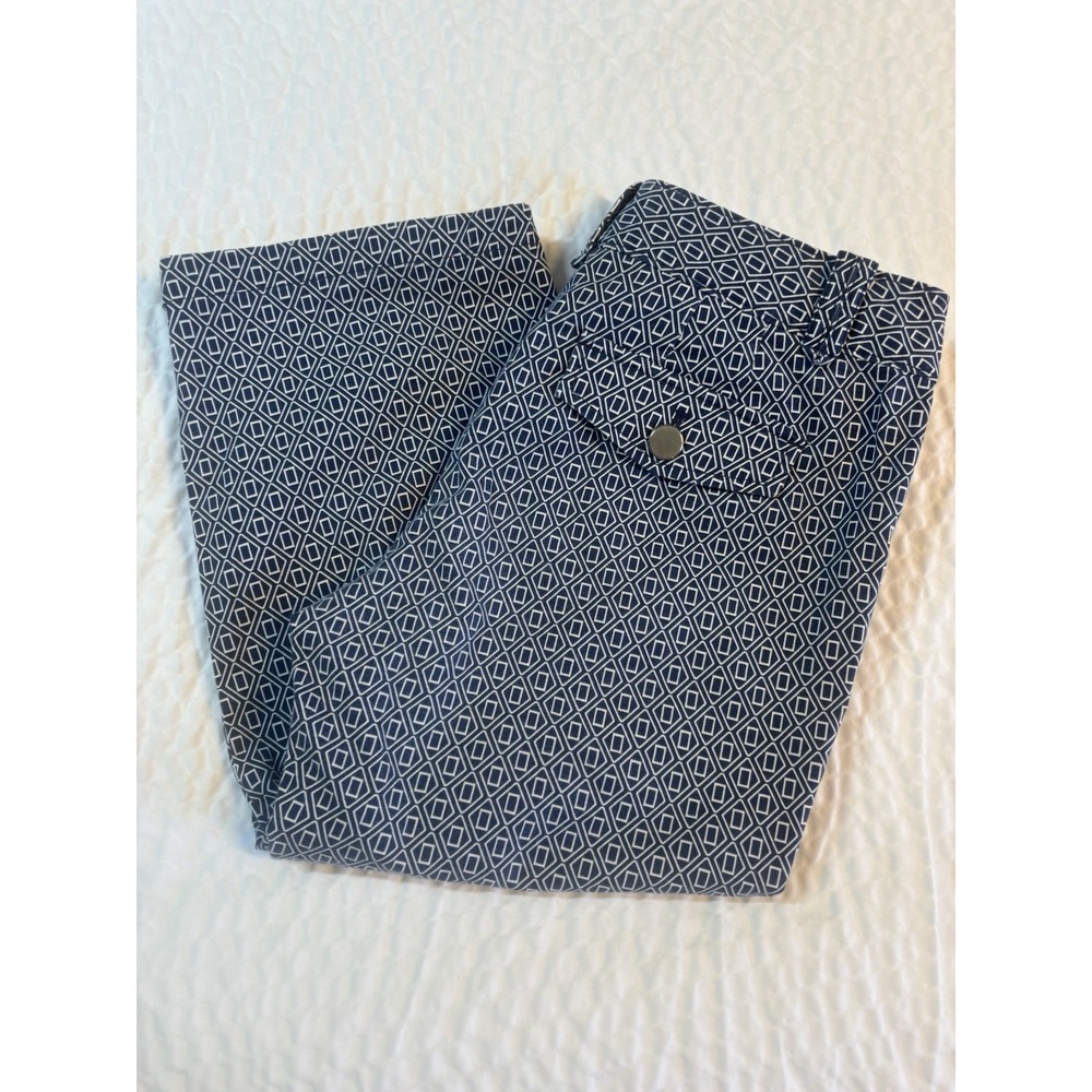 Ann Taylor Margo Pants Women's 0 Capri Crop Geometric Cotton Stretch Navy White